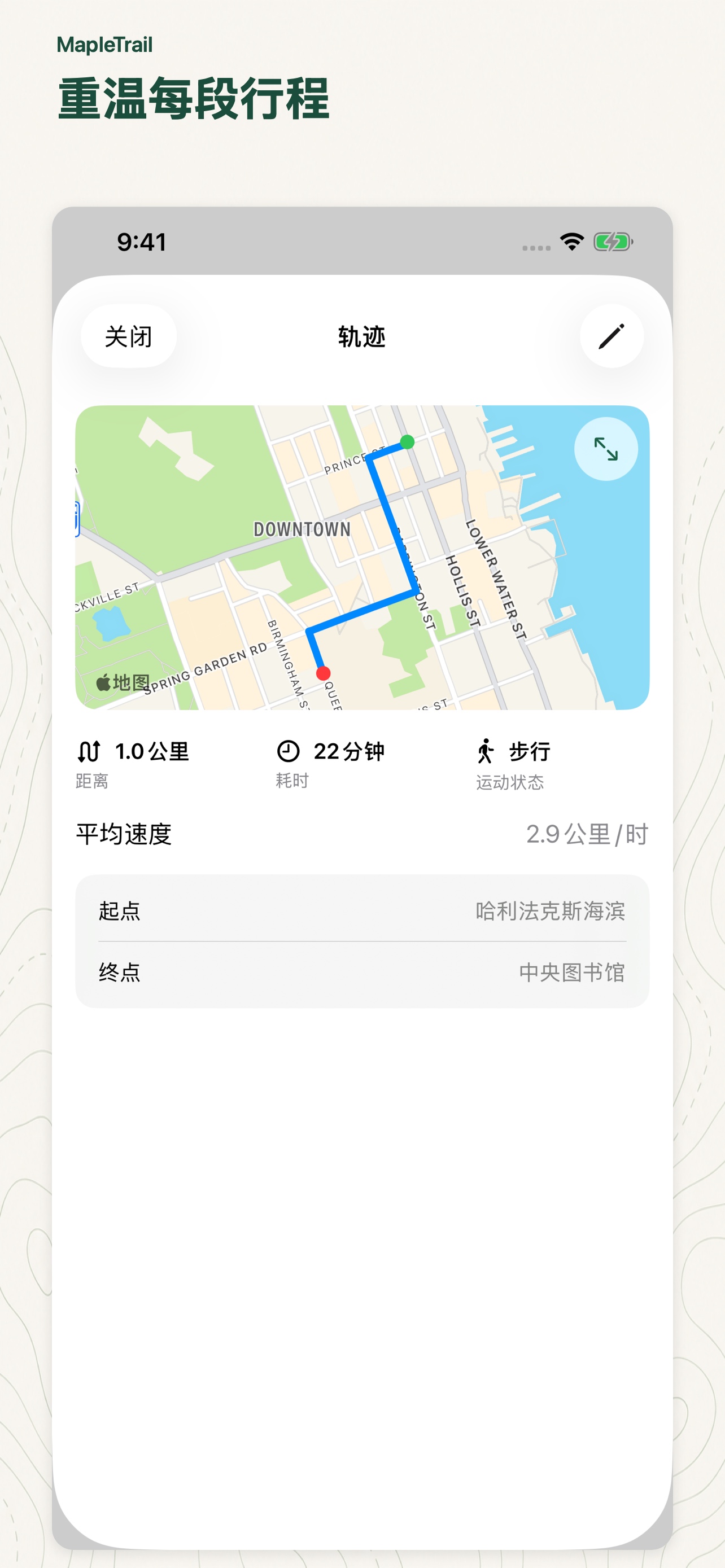 Maple Trail: Route map, distance, duration, and average speed